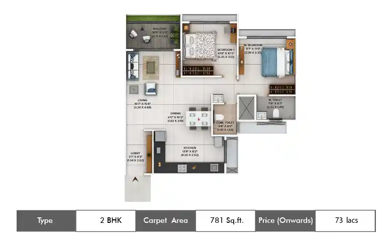 2 BHK-781 Sq.ft.
