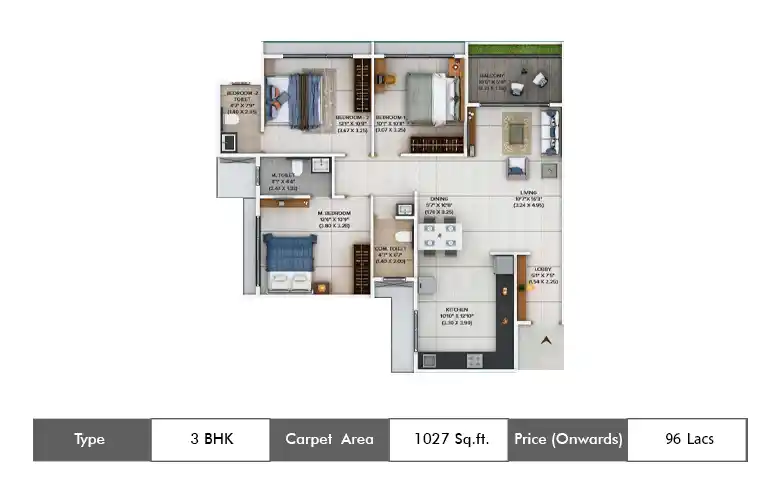 3 BHK-1027 Sq.ft.