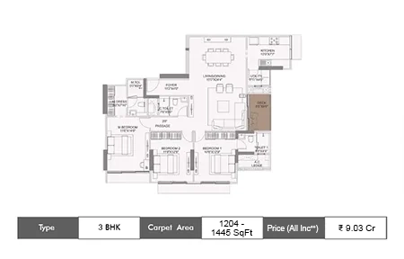 3 BHK 1204 - 1445 SqFt