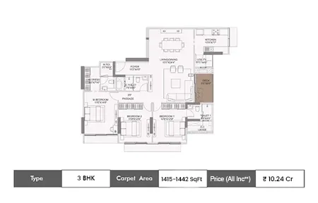 3 BHK 1445-1442 SqFt