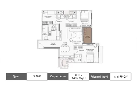 3 BHK 985 - 1432 SqFt