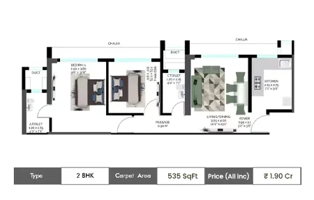 2 BHK-535 Sq.ft