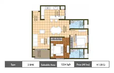 2 BHK 1224 SqFt