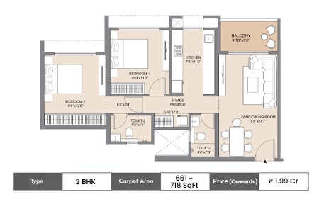 2 BHK-661-718 SqFt