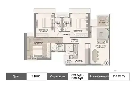 3 BHK 1019