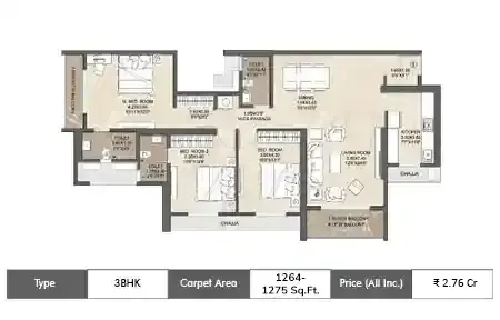 3 BHK 1264 - 1275 SqFt