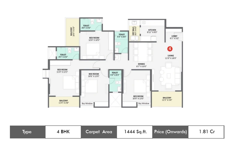 4 BHK-1444 Sq.ft