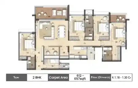 2 BHK 612 - 657 SqFt