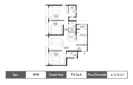 3 BHK 916 SqFt