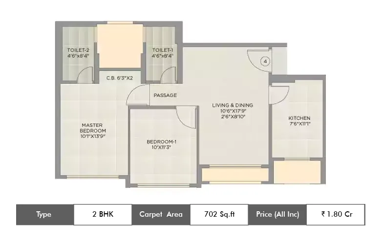 2 BHK-702 Sq.Ft.