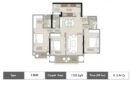 3 BHK-1103 Sq.ft.