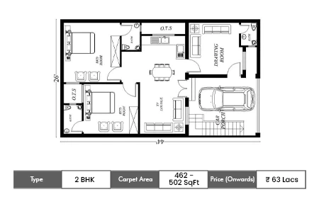 2 BHK 462 - 502 SqFt