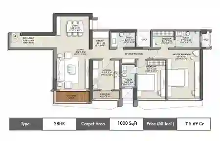 2 BHK-1000 Sq.ft