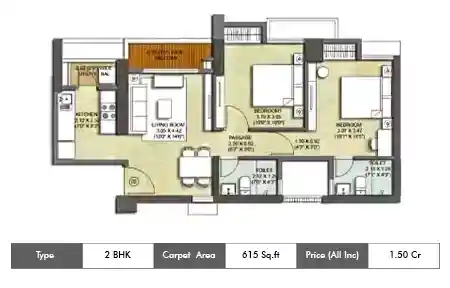 2bhk 615sq.ft