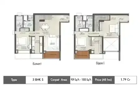 3 BHK-959-1000 Sq.ft.