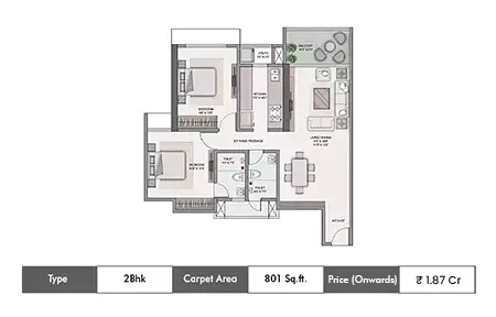 2 BHK 801 SqFt