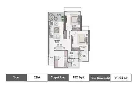 2 BHK 832 SqFt