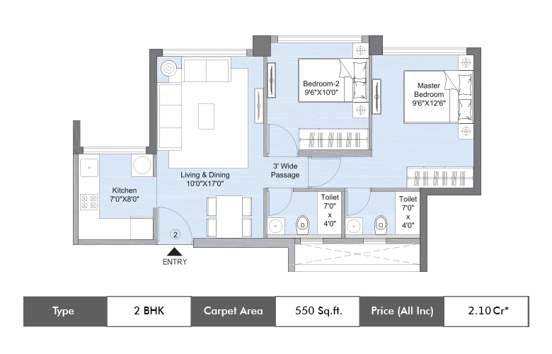 2 BHK-550 Sq.ft.