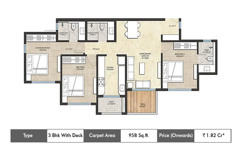 3 Bhk Deck-958 Sq.ft