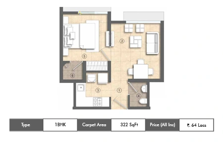 1 BHK 322 SqFt