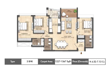 3 BHK 1227-1367 SqFt