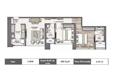 2bhk 635sq.ft