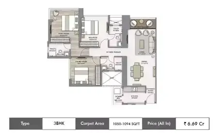 3bhk 1050-1094sq.ft