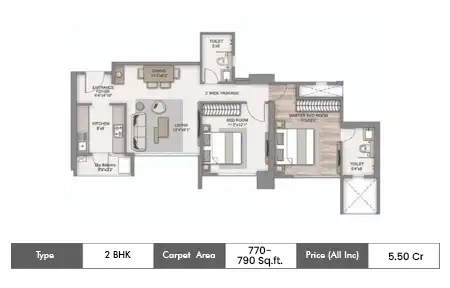 2bhk 770sq.ft