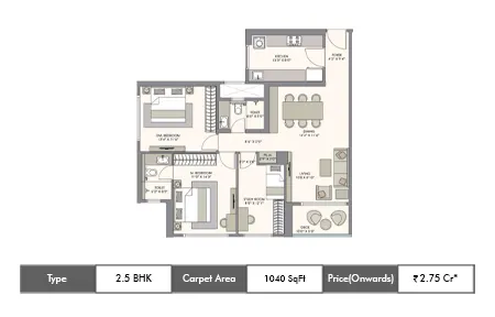 2.5 BHK 1040 SqFt