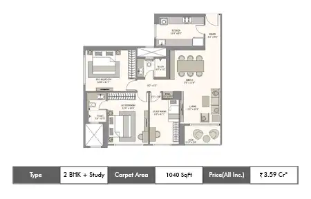 2 BHK 1040 SqFt