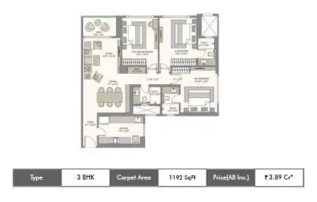 3 BHK 1192 SqFt