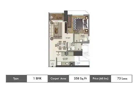 1bhk 357sq.ft