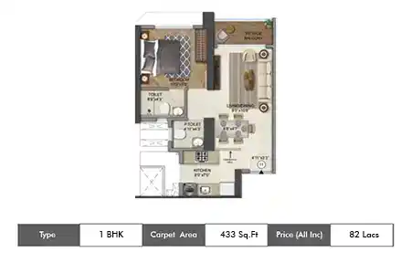 1bhk 412sq.ft