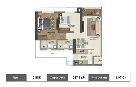 2bhk 587sq.ft