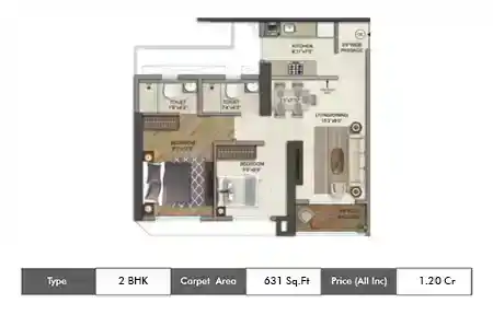 2bhk 631sq.ft
