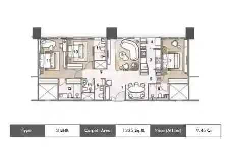 3bhk 1335sq.ft