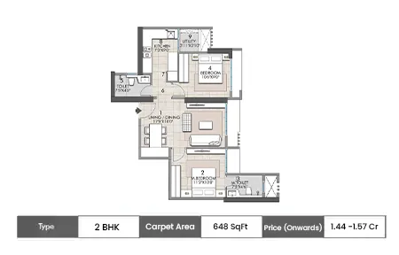 2 BHK 648 Sq.ft.