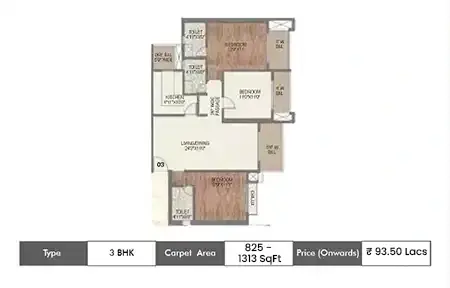3 BHK 825 - 1313 SqFt