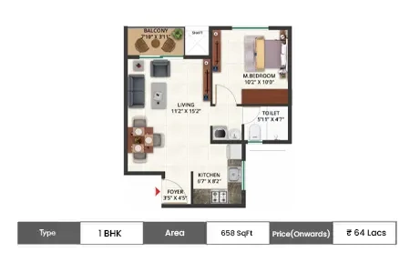 1 BHK 658 SqFt