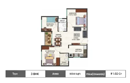 3 BHK-1004 SqFt