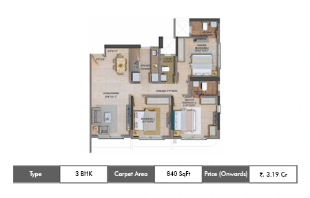 3 BHK 840 SqFt