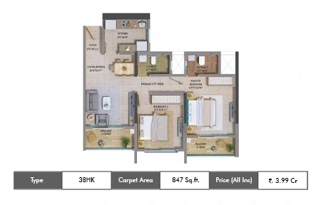 3 BHK 847 SqFt