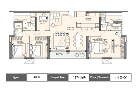 4 BHK 1374 SqFt