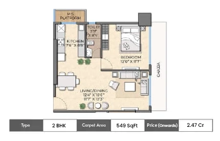 2 BHK-549 SqFt