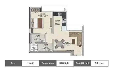 1 BHK-390-435 Sq.ft.